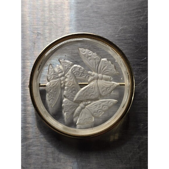 Vintage Reverse Carved Crystal Butterfly Brooch - Picture 10 of 11